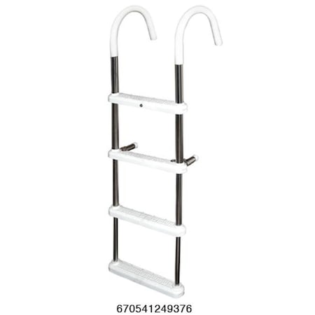 Jif Marine JIF Marine DMT4-7 4 Step Gunwale 7 in. Hook Boat Ladder - Stainless Steel DMT4-7